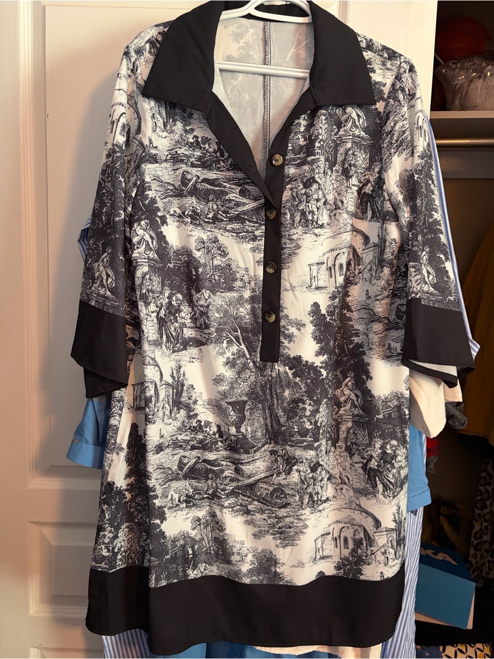 SHEIN Black & White Scenic Print Button-Down Shirt